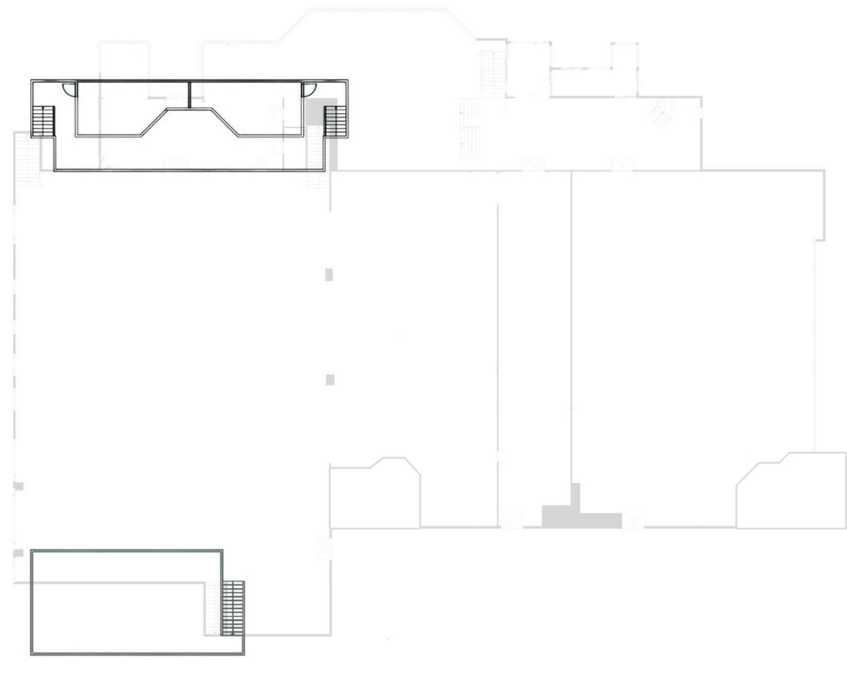 Plan des mezzanines de Plaza Le Rizz replacées sur l'empreinte du rez-de-chaussée; Mezzanine 2 est située du côté sud